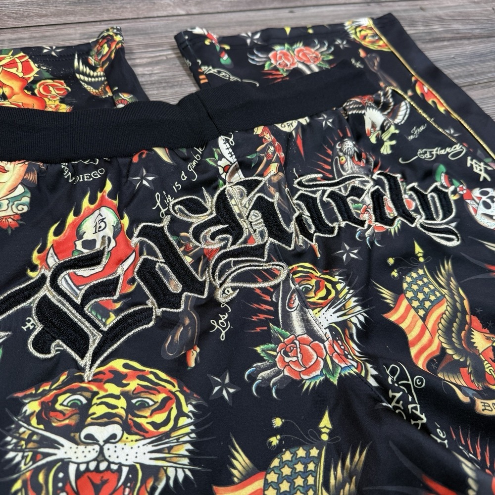 Ed Hardy Flashboard Track Pant Black Gold Embroidered Size Medium Tiger Skull‎ - Picture 13 of 13